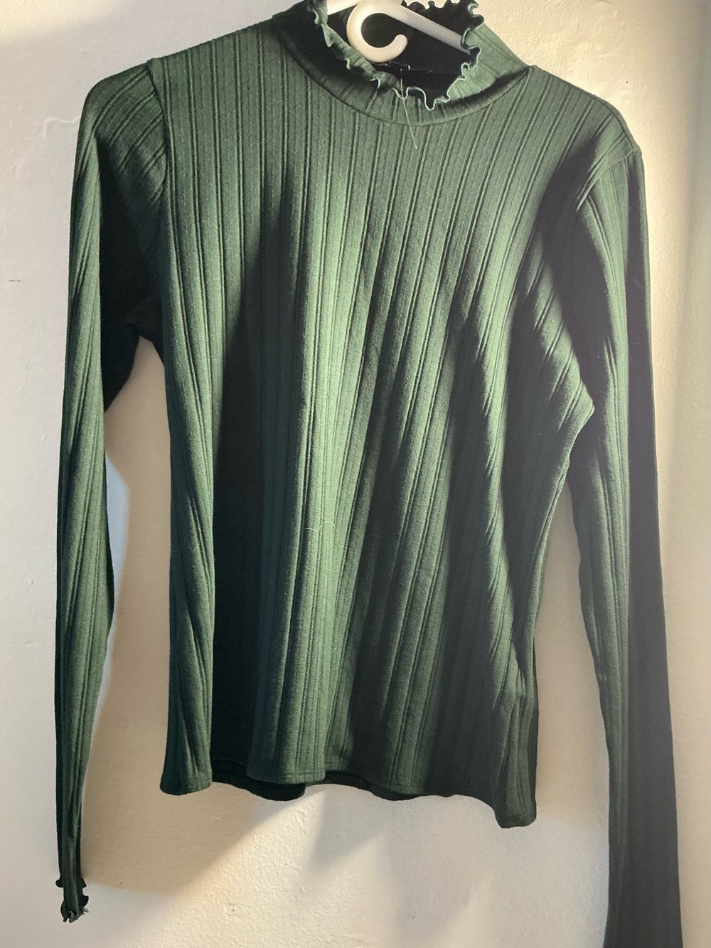 J Crew Pointelle knit turtleneck Forest Green Ribbed Long Sleeve Top size M